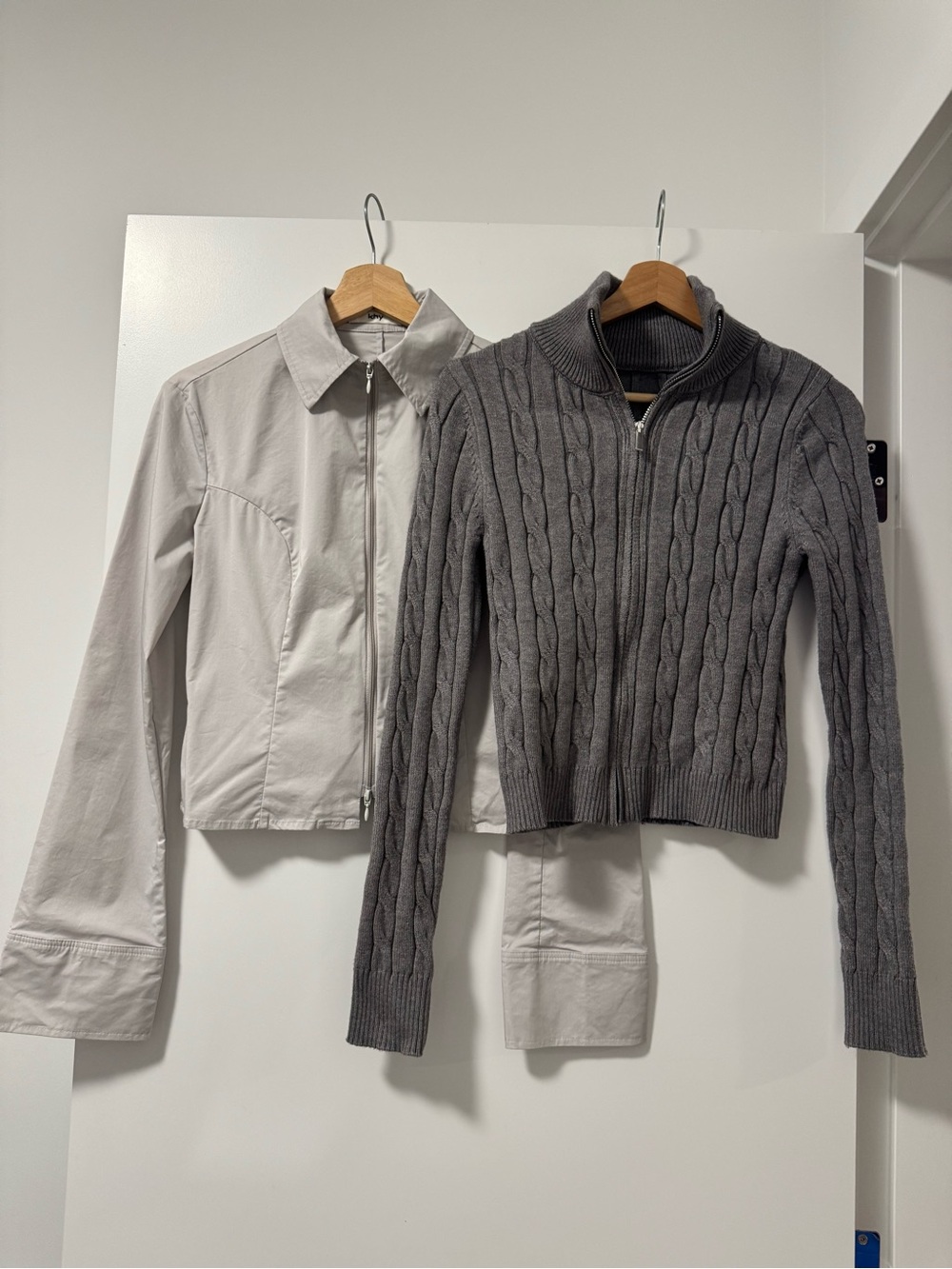 Gray Cable Knit and Zip-Front Tops
